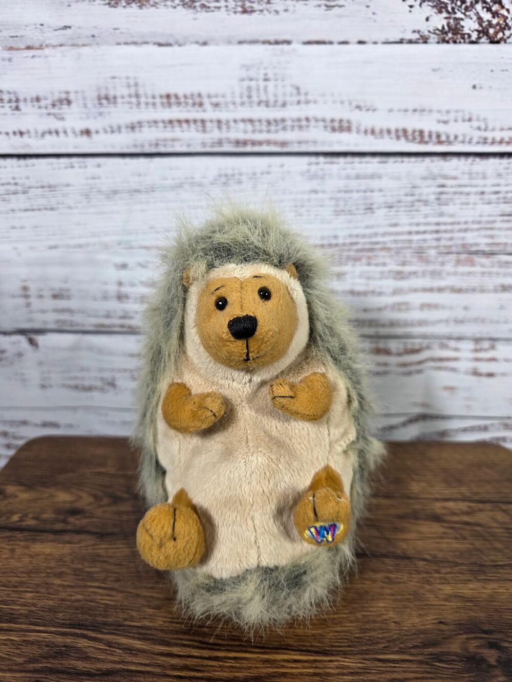 Ganz Plush Hedgehog Stuffed Animal Gray Brown Fluffy Faux 10" Soft Toy